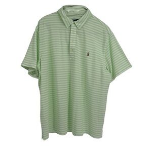POLO RALPH LAUREN BIG TALL MEN'S KNIT OXFORD COTTON SHIRT GREEN Stripe Size 3XB